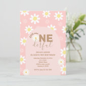 デイジーピンク恋しく思リトルワンダーフル少女1歳の誕生日 招待状 (スタンド正面)