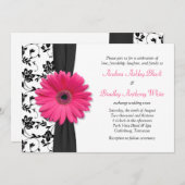 デイジーピンク白黒フローラ結婚式招待状 招待状 (正面/裏面)