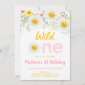 デイジーピンク金ゴールドワイルドワン第1誕生日 招待状 (正面)