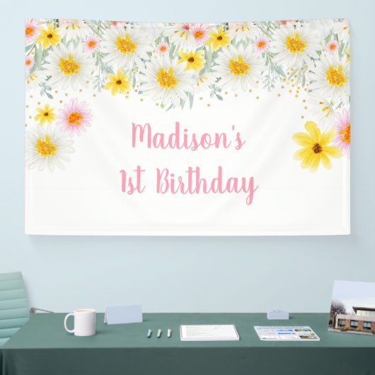 デイジーピンク金ゴールドワイルドワン第1誕生日 横断幕 (トレードショー)