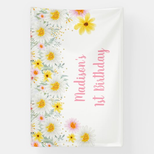 デイジーピンク金ゴールドワイルドワン第1誕生日 横断幕 (縦)