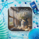 デイジーファッションドブーケ付き古いミルク缶 ペーパープレート (パーティー)