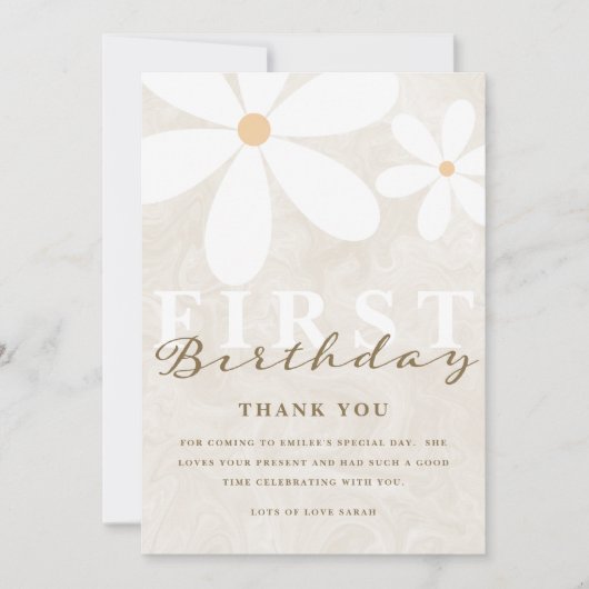 デイジーファースト誕生日をテーマにしたパーティーサンキューカード 招待状 (正面)