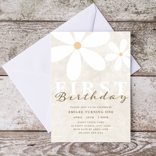 デイジーファースト誕生日をテーマにしたパーティー 招待状