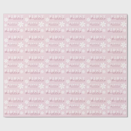 デイジーファースト誕生日ピンクをテーマにしたパーティー ラッピングペーパー (フラット)
