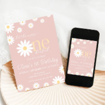 デイジーファースト誕生日招待状ボホレトロデイジー