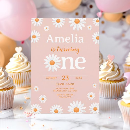 デイジーファースト誕生日招待状、ボホピンクフローラ 招待状