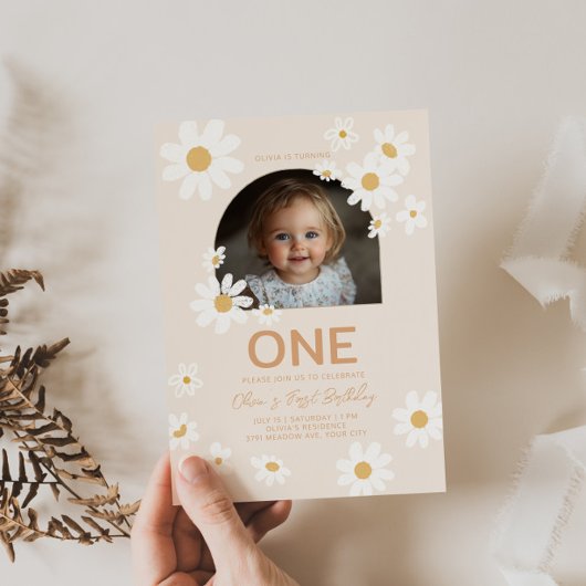 デイジーフォトファースト誕生日招待状 招待状