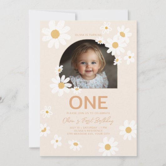 デイジーフォトファースト誕生日招待状 招待状 (正面)