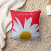 デイジーフォトレッドエレガントホワイトスクリプト クッション (ブランケット)