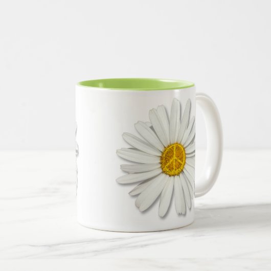 デイジーフラワーインナー平和シンボルサイン – フローララブ ツートーンマグカップ (正面右)