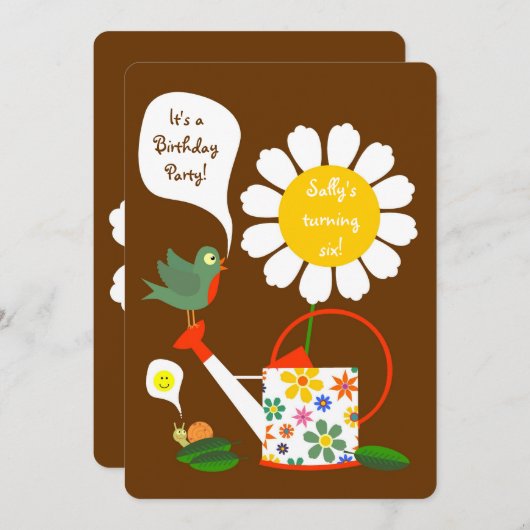 デイジーフラワーガーデンガールバースデーパーティー招待 招待状 (正面/裏面)