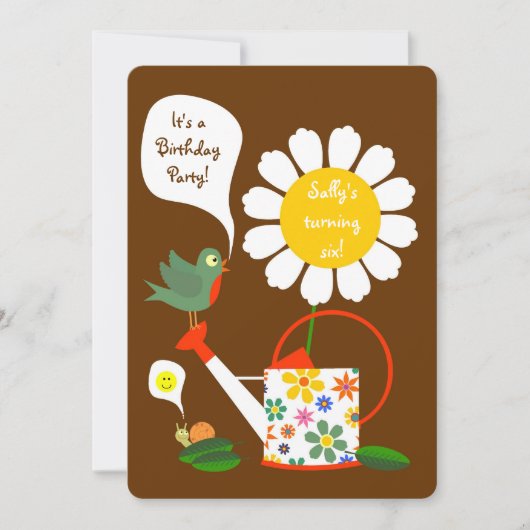 デイジーフラワーガーデンガールバースデーパーティー招待 招待状 (正面)