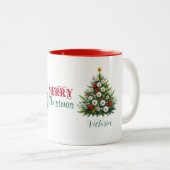 デイジーフラワークリスマスツリーメリークリスマス名 ツートーンマグカップ (正面右)