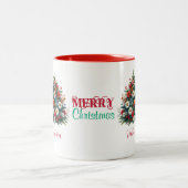 デイジーフラワークリスマスツリーメリークリスマス名 ツートーンマグカップ (中央)
