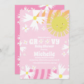 デイジーフラワーグルービサンレインボーベビーシャワー 招待状 (正面/裏面)