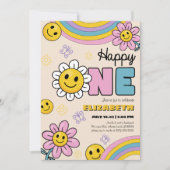 デイジーフラワーグルービーファースト誕生日招待状カード 招待状 (正面)