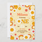 デイジーフラワーグルービーファースト誕生日招待状カード 招待状 (正面)