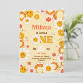 デイジーフラワーグルービーファースト誕生日招待状カード 招待状 (スタンド正面)