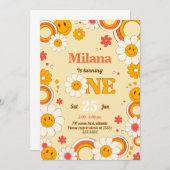 デイジーフラワーグルービーファースト誕生日招待状カード 招待状 (正面/裏面)