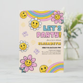 デイジーフラワーグルービーレトロ誕生日招待状カード 招待状 (スタンド正面)