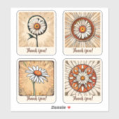 デイジーフラワーズグルーヴィレトロ パーソナライズされた シール (シート)