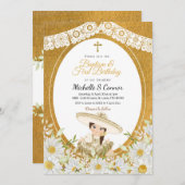 デイジーフラワーズチャラガールバプティスマ&ファースト誕生日 招待状 (正面/裏面)