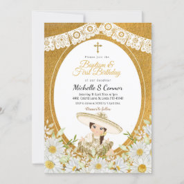 デイジーフラワーズチャラガールバプティスマ&ファースト誕生日 招待状