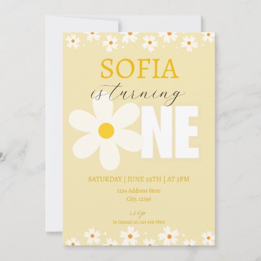デイジーフラワーズファースト誕生日招待状 招待状 (正面)