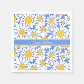 デイジーフラワーズブルーホワイトフローラ スタンダードカクテルナプキン (正面)