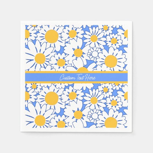 デイジーフラワーズブルーホワイトフローラ スタンダードカクテルナプキン (正面)