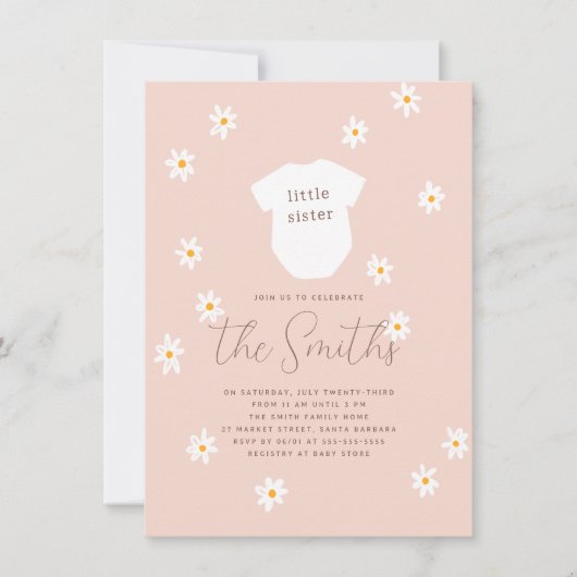 デイジーフラワーズボホピンク小さな妹ベビーシャワー 招待状 (正面)