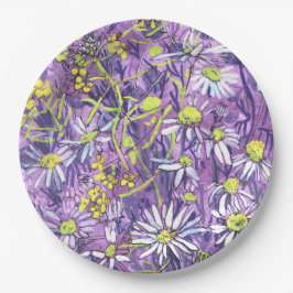 デイジーフラワーズ水玉模様サマーフラワーズフローラアート ペーパープレート