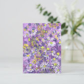 デイジーフラワーズ水玉模様サマーフラワーズフローラアート ポストカード (スタンド正面)