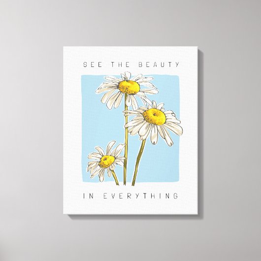 デイジーフラワーズ美しいスローガン キャンバスプリント (正面)