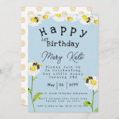デイジーフラワーズ1stバースデーハニービー 招待状 (正面/裏面)