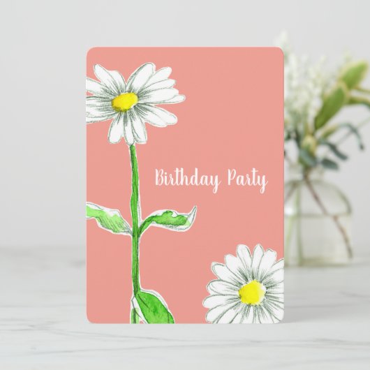 デイジーフラワーバースデーパーティー招待オレンジ 招待状 (スタンド正面)