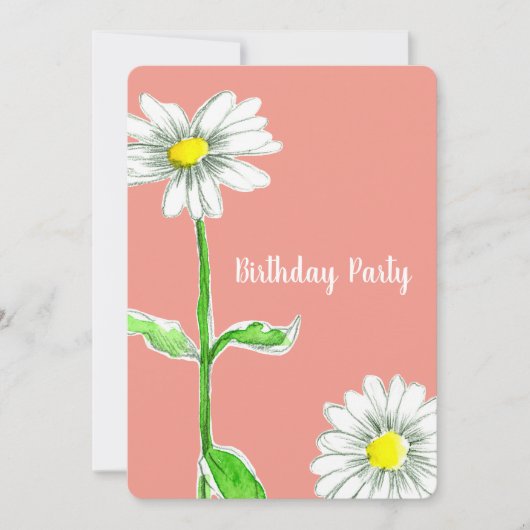 デイジーフラワーバースデーパーティー招待オレンジ 招待状 (正面)