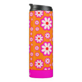 デイジーフラワーパターンピンク&オレンジ70sレトロ名 タンブラー (回転右)