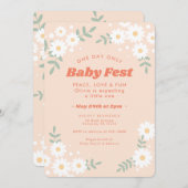 デイジーフラワーピーチミュージックフェスティバルベビーシャワー 招待状 (正面/裏面)
