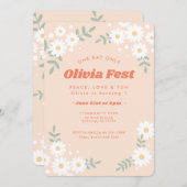 デイジーフラワーピーチミュージックフェスティバル誕生日 招待状 (正面/裏面)