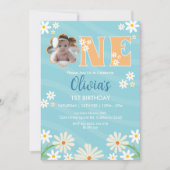 デイジーフラワーフォトワンガールデイジー1st誕生日 招待状 (正面)