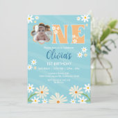 デイジーフラワーフォトワンガールデイジー1st誕生日 招待状 (スタンド正面)