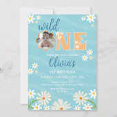 デイジーフラワーフォトワンガールデイジー1st誕生日 招待状 (正面)