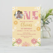 デイジーフラワーフォトワンガール1歳 招待状 (スタンド正面)