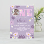 デイジーフラワーフォトワンガール1歳 招待状 (スタンド正面)