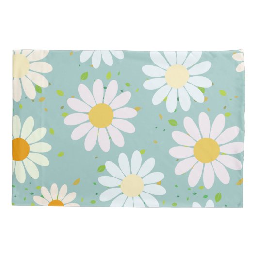 デイジーフラワーフローラルパターガーリーンレインボーパステル 枕カバー (裏面)