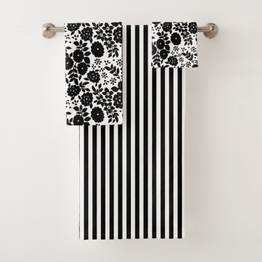 デイジーフラワーブラックストライプバスタオルセット バスタオルセット (インサイチュ)