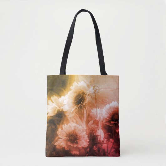 デイジーフラワーブラック及びホワイト動揺してヴィンテージ トートバッグ (正面)