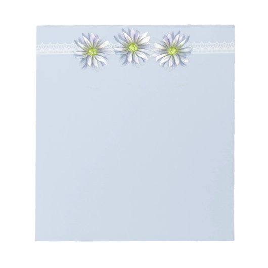 デイジーフラワーボタニカルスケッチパステルブルー ノートパッド (正面)